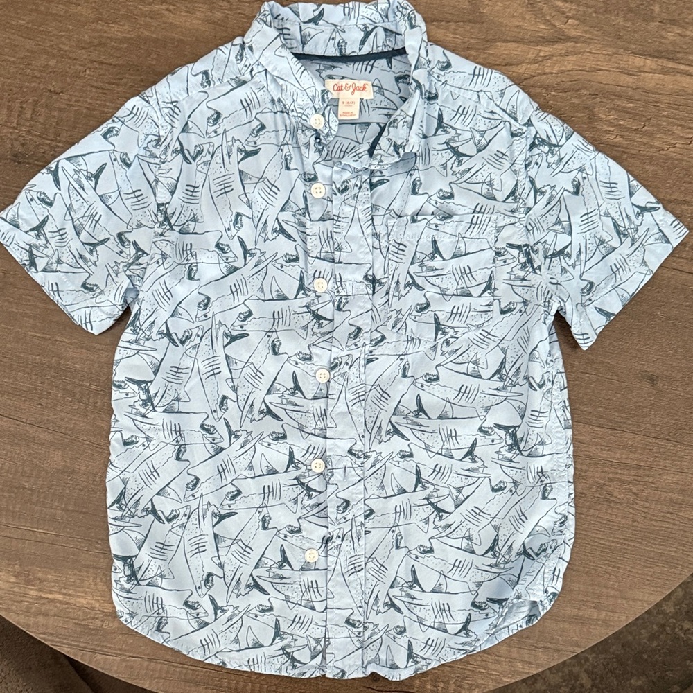 Cat & Jack Light Blue Shark Pattern Button Down Shirt